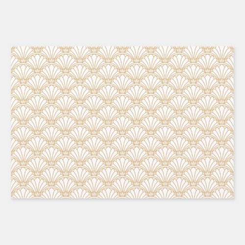 White and Gold Art Deco Fan Flowers Motif    Wrapping Paper Sheets