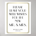 White And Gold Art Deco Gatsby Guestbook Sign 8x10<br><div class="desc">White and gold Art Deco Great Gatsby wedding guestbook sign print poster with golden effect frame and customizable black text - you can add your text,  bride's and groom's name and wedding date. Dimensions of the sign print (poster) are 8 inches by 10 inches (vertical).</div>