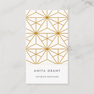White and gold art deco geometric pattern business card