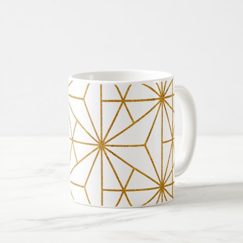 White and gold art deco geometric pattern coffee mug