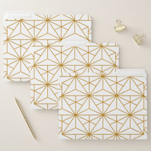 White and gold art deco geometric pattern file folder