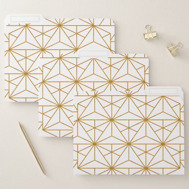 White and gold art deco geometric pattern file folder (Set)
