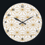 White and gold art deco geometric pattern large clock<br><div class="desc">A slightly retro yet modern art deco white and gold pattern.</div>