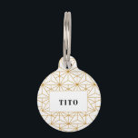 White and gold art deco geometric pattern pet ID tag<br><div class="desc">Get a cute and original custom pet tag for your cat or dog. A slightly retro yet modern art deco white and gold pattern.</div>
