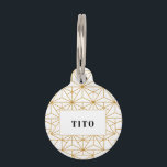 White and gold art deco geometric pattern pet ID tag<br><div class="desc">Get a cute and original custom pet tag for your cat or dog. A slightly retro yet modern art deco white and gold pattern.</div>