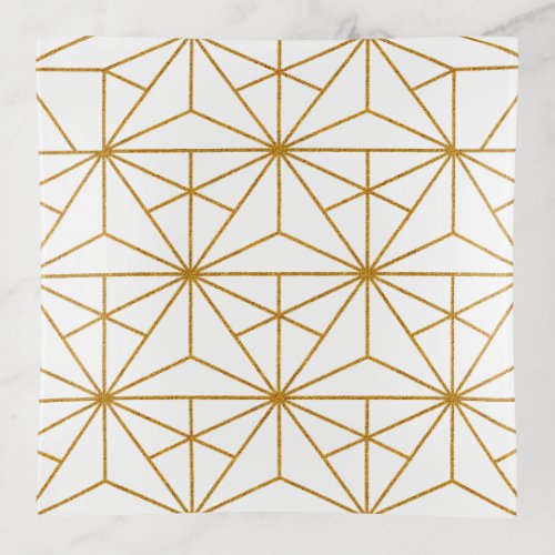 White and gold art deco geometric pattern trinket tray