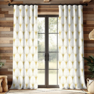 White and Gold Art Deco Pattern Blackout Curtains