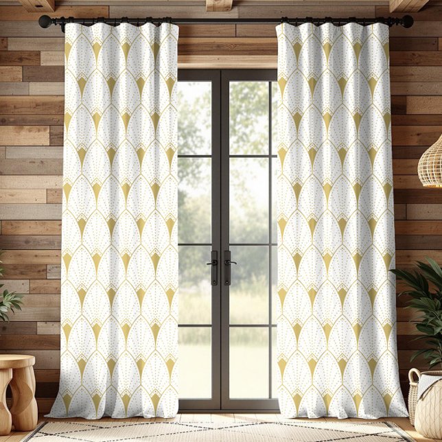 White and Gold Art Deco Pattern Blackout Curtains (Creator Uploaded)