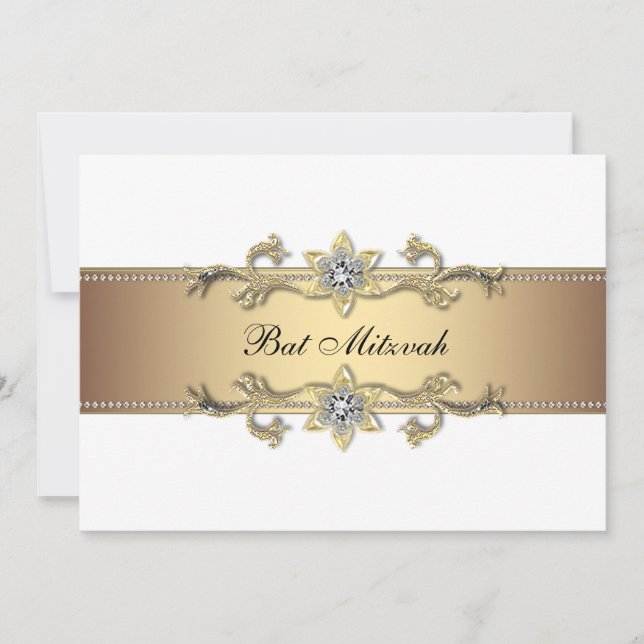 White and Gold Bat Mitzvah Invitation (Front)