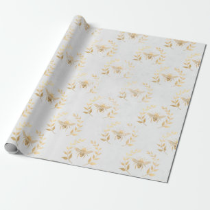 White and Gold  Bee Wedding  Wrapping Paper