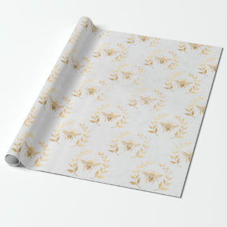 White and Gold  Bee Wedding  Wrapping Paper
