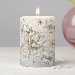 White and Gold Blossoms Pillar Candle