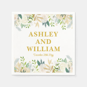 White and Gold Boho Bohemian Chic Greenery Wedding Napkins