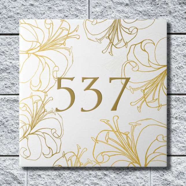 White and Gold Boho Decorative House Number Plaque Ceramic Tile (Creator Uploaded)