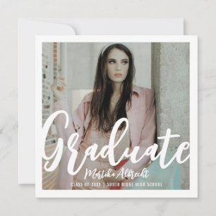 White and Gold Bold Typography Graduation Photo Invitation