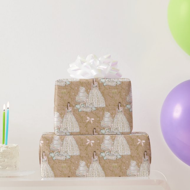 White and Gold Bridal Wedding  Wrapping Paper (Party Gifts)