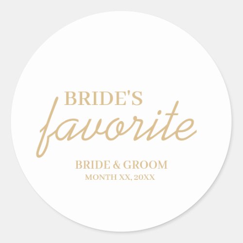 White and Gold Brides Favorite Snack Wedding Classic Round Sticker