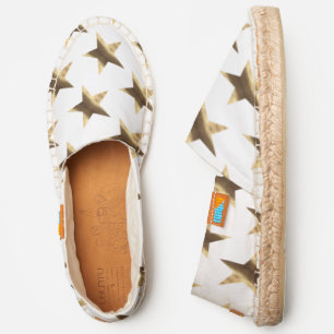 White and Gold Brown Stars Pattern Christmas Espadrilles