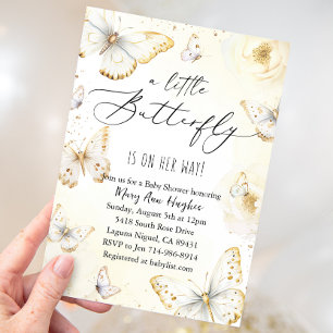White and Gold Butterfly Baby Shower Invitation
