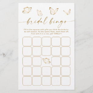 White and Gold Butterfly Bridal Shower Bingo Game