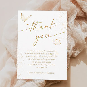 White and Gold Butterfly Bridal Shower Thank You Card