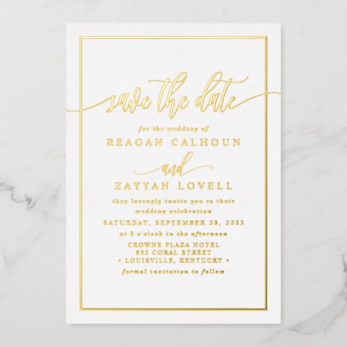 Wedding Save The Date Cards 13 White And Gold Calligraphy Save The Date Foil Card