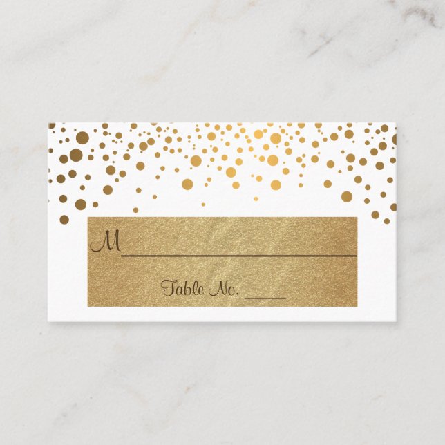 White and Gold Chevron and Confetti Dots Place Card (Front)