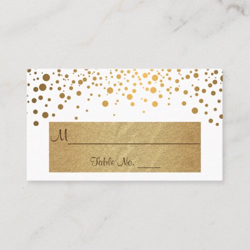 White and Gold Chevron and Confetti Dots Place Card