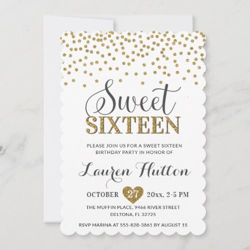 White and Gold Chic Sweet Sixteen Party Birthday Invitation