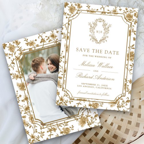 White and Gold Chinoiserie Crest Photo Wedding