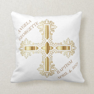 White and Gold Christian Cross Throw Pillow
