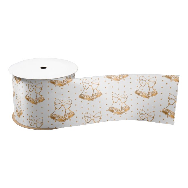 White and Gold Christmas Bells Satin Ribbon (Spool)