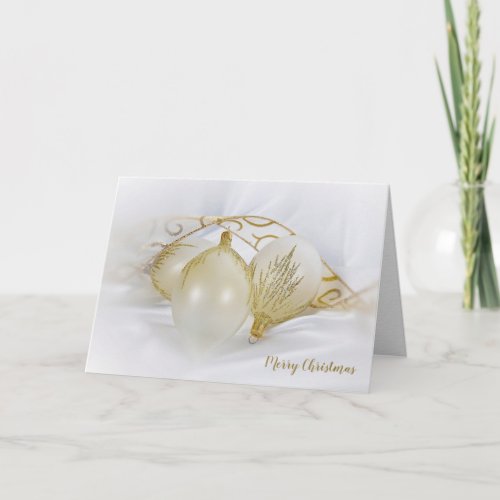 white and gold Christmas ornaments Card