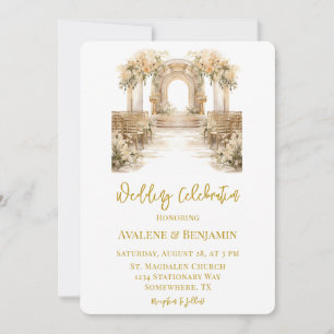 White and Gold Church Wedding Celebration Invitation
