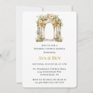 White and Gold Church Wedding Couples Shower Invitation