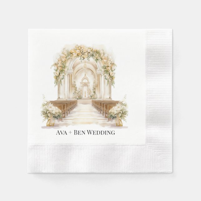 White and Gold Church Wedding Napkins (Front)