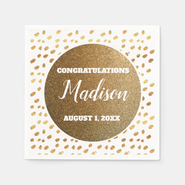 White and Gold Confetti College Trunk Party Grad Napkins (Front)