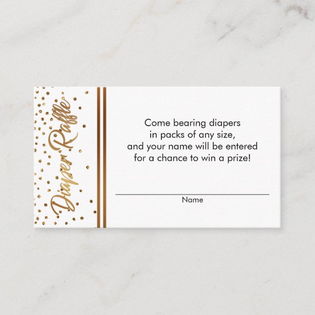 White and Gold Confetti Diaper Raffle Ticket Cards (Front)