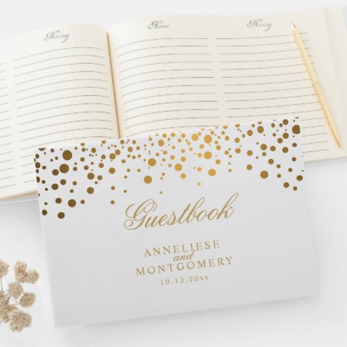 White and Gold Confetti Dots Guest Book