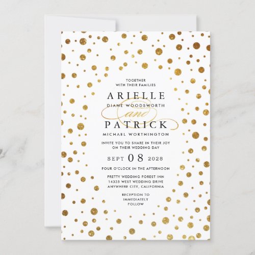 White and Gold Confetti Foil Wedding Invitations