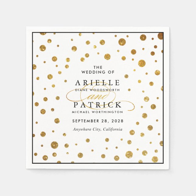 White and Gold Confetti Foil Wedding Napkins (Front)