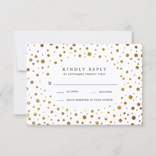 White and Gold Confetti Foil Wedding RSVP Cards