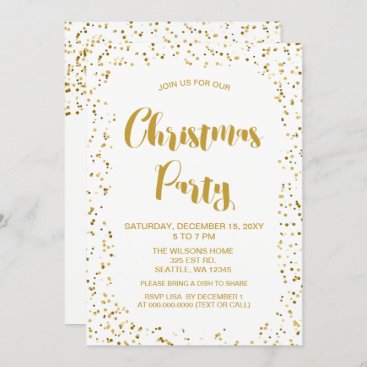 White and Gold confetti Modern Christmas Party Invitation