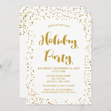 White and Gold confetti Modern holiday Party Invitation