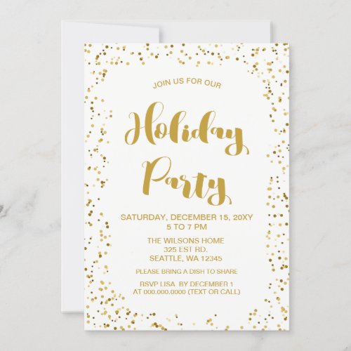 White and Gold confetti Modern holiday Party Invitation