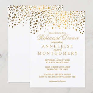 White and Gold Confetti Rehearsal Dinner Invitation
