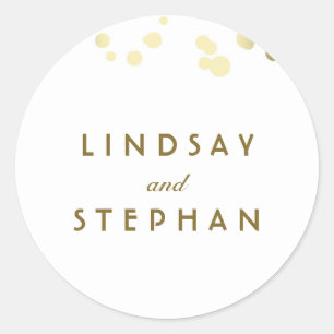 White and Gold Confetti Wedding Classic Round Sticker
