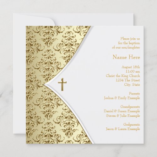 White and Gold Cross Christening Invitations