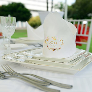 White and Gold Crown Crest Monogrammed Cloth Napkin