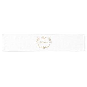 White and Gold Crown Crest Personalized  Short Table Runner